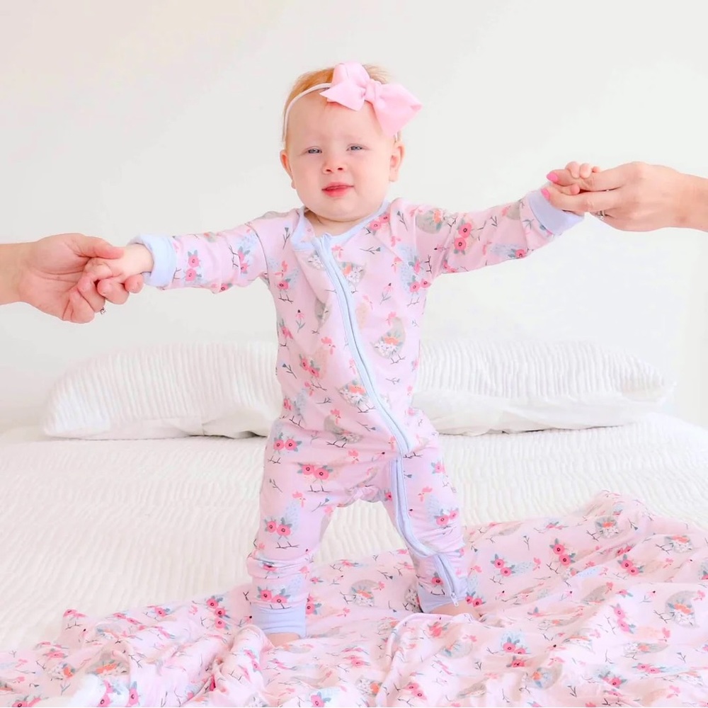 Caden Lane PINK CHICKEN CONVERTIBLE ZIP ROMPER